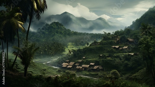 lush valleys palm trees and misty mountains in the nature