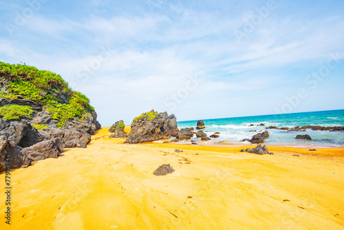 Summer quiet beach at Yanzi Cave, Qinwan, Wanning Mountain, Hainan, China photo