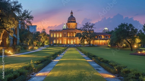 Twilight Glow on Texas State Capitol, generative ai photo