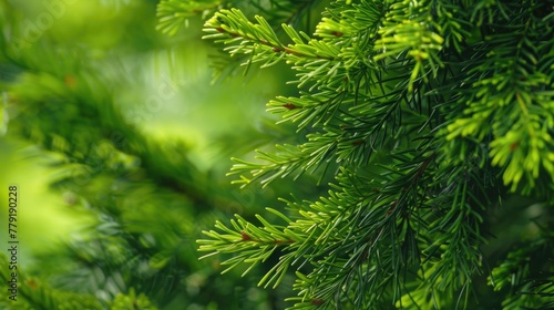 Detailed close up of a pine tree branch. Suitable for nature and forestry themes