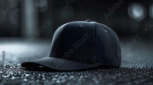 a modern snapback hat in sleek monochrome, elegantly displayed against a backdrop of midnight black, exuding contemporary urban style and streetwise cool, in cinematic 16k high resolution. photo