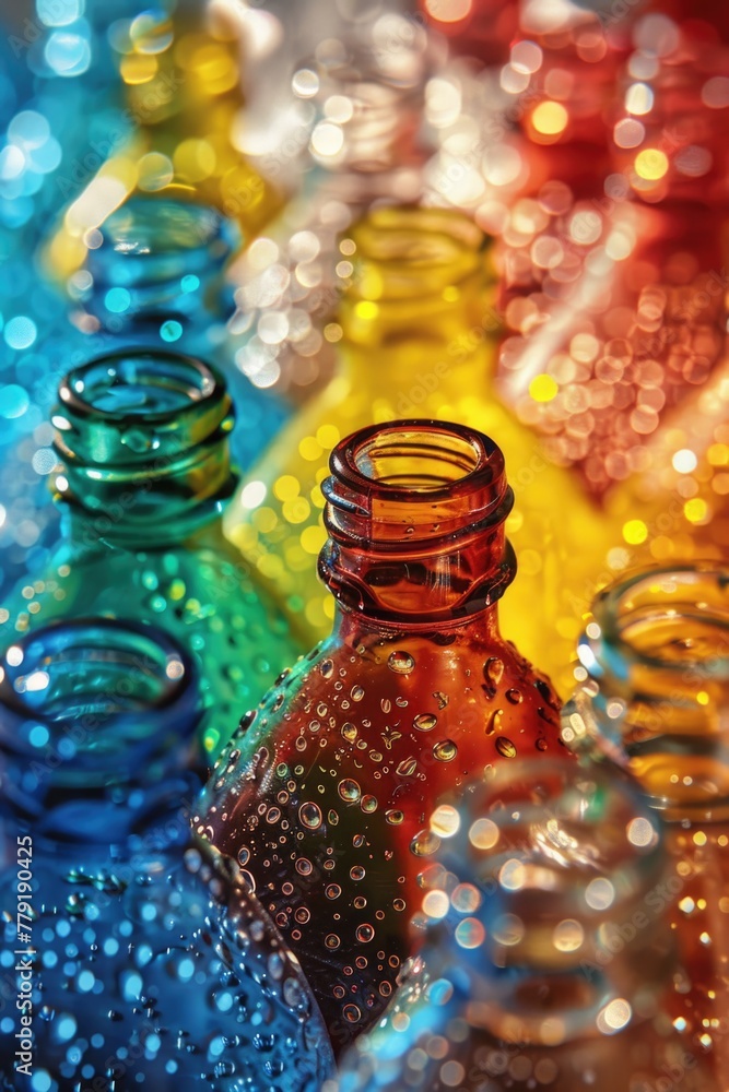 Glass bottles placed on a table, suitable for various concepts Glass bottles placed on a table, suitable for various concepts