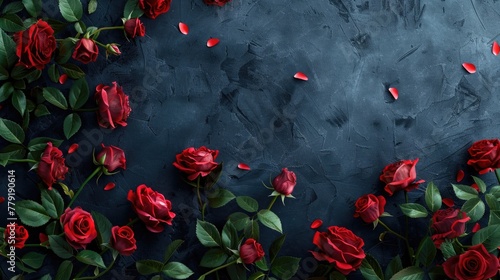 Red roses displayed on a black background, suitable for romantic concepts or special occasions © Fotograf