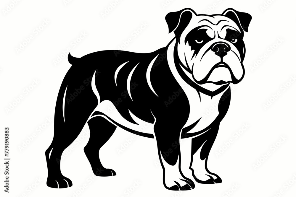 bulldog with lines silhouette black vector illustration