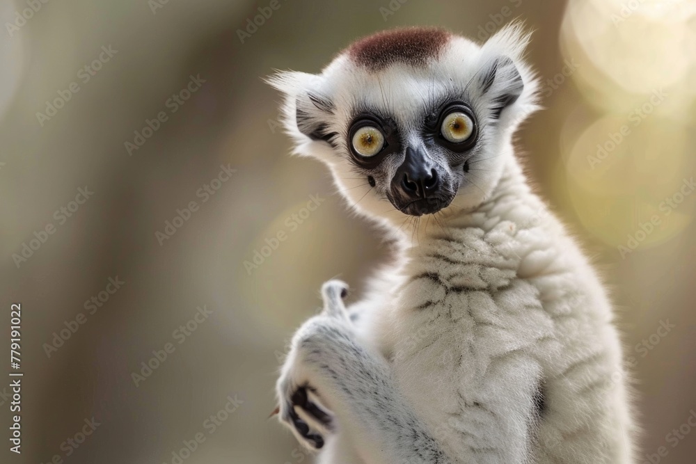 Fototapeta premium Close up of a lemur looking at the camera, suitable for nature and wildlife projects
