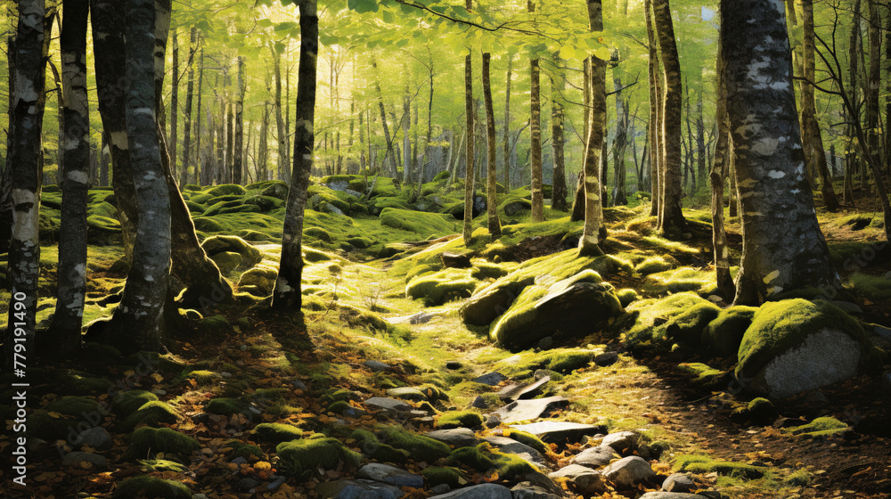 Obraz premium sun rays in the forest.