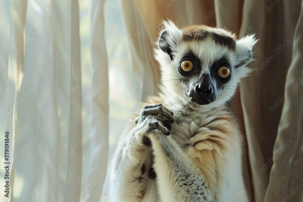 Fototapeta premium Close-up of a lemur looking at the camera. Suitable for wildlife projects