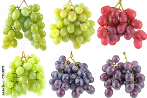 Various colored grapes on a plain white background. Ideal for food and wine related projects