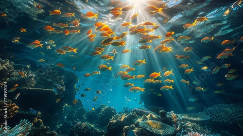 Tranquil Underwater Scene with School of Fish, generative ai © Matus