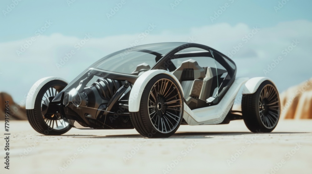 Futuristic Concept Car on a Desert Road