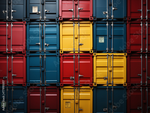 Colorful stacked shipping containers in a cargo port