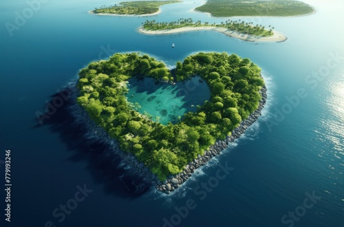 heart shaped island on sea background © yganko