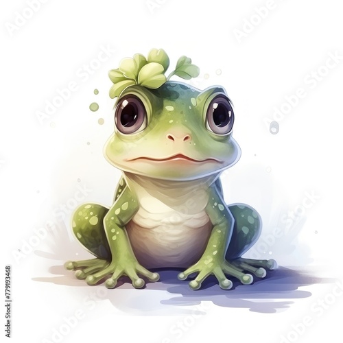 cute watercolor princess frog isolated on white