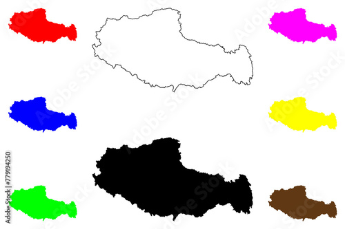 Tibet Autonomous Region (Administrative divisions of China, China, People's Republic of China, PRC) map vector illustration, scribble sketch Xizang Autonomous Region map