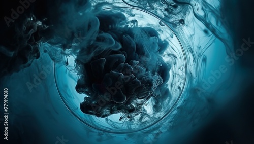 Intricate Blue Ink Swirls in Water. Generative AI photo