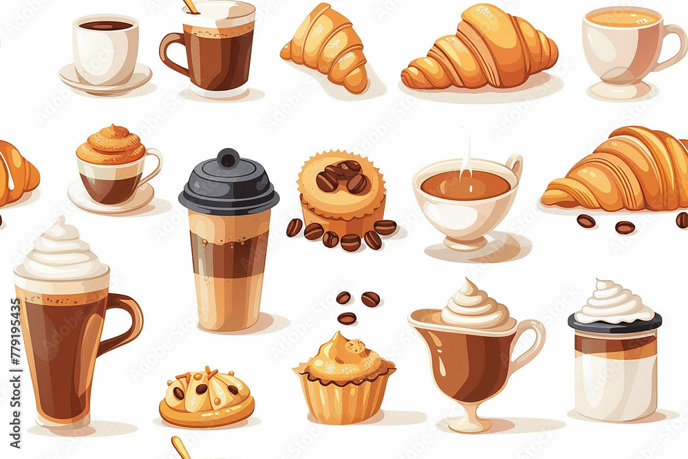 Seamless pattern with a variety of coffee and pastry icons Seamless pattern with a variety of coffee and pastry icons