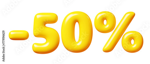 Balloon number minus fifty percent sign for sale concept. 3d render illustration photo