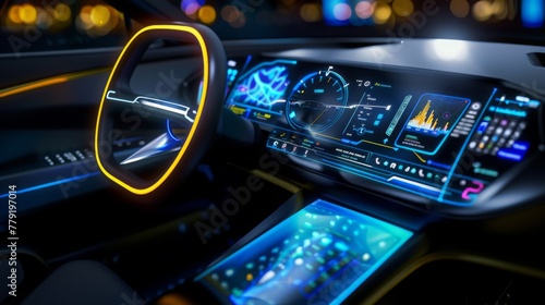 Modern Car Dashboard With Digital Display and Steering Wheel