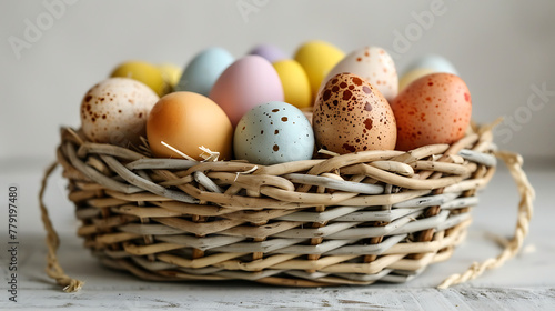 Colorful Easter eggs in an easter basket