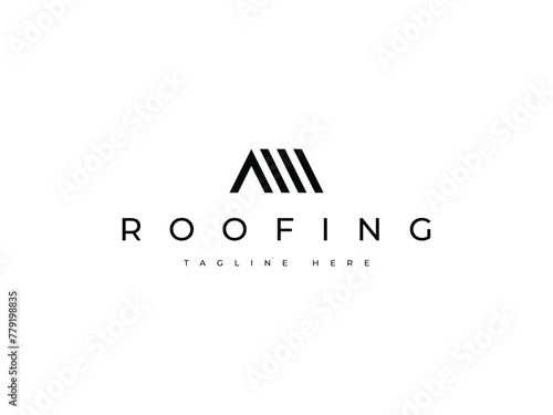 minimal roof roofing house line logo design
