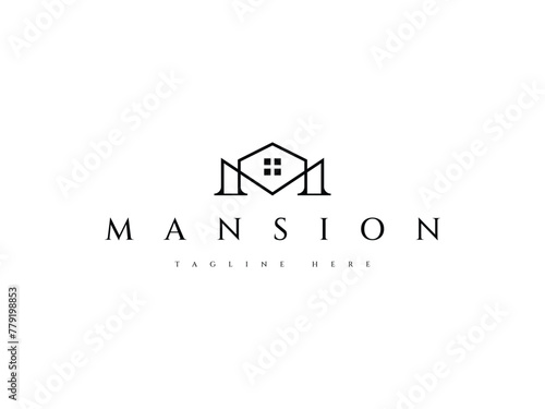 minimal letter M mansion real estate logo design