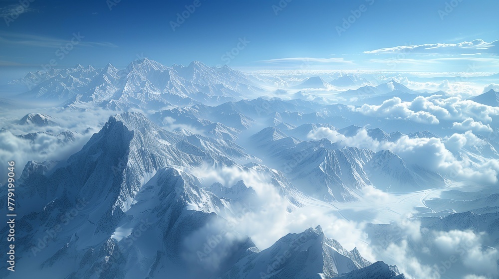 Frozen Beauty: High-Altitude Winter Landscape, generative ai