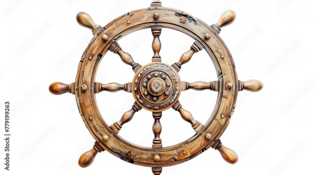 The steering wheel of the ship serves. isolated