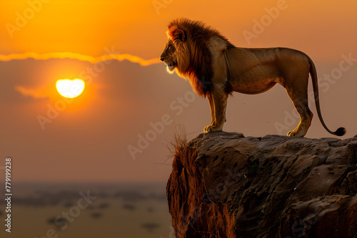 The Regal Lion: A Majestic Representation of Wild and Fearless Dominance during Sunset © Celia