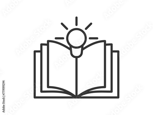Library theme icon with book with light bulb. Vector illustration