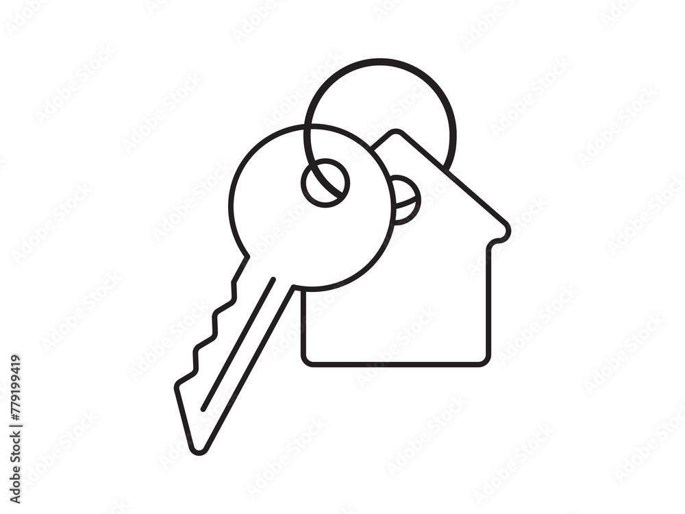 Key icon for house representation, isolated against a white background. This simple vector symbol evokes a sense of warmth and security, embodying the concept of home. Key icon for house representation, isolated against a white background. This simple vector symbol evokes a sense of warmth and security, embodying the concept of home.