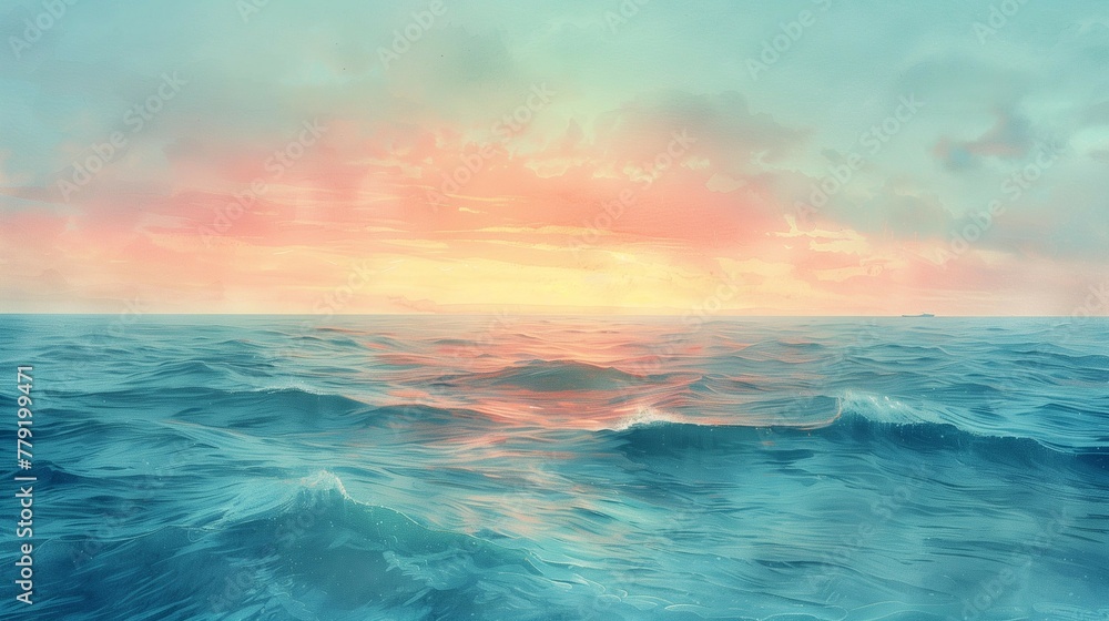 Pastel Sky Reflections on the Blue Ocean, generative ai