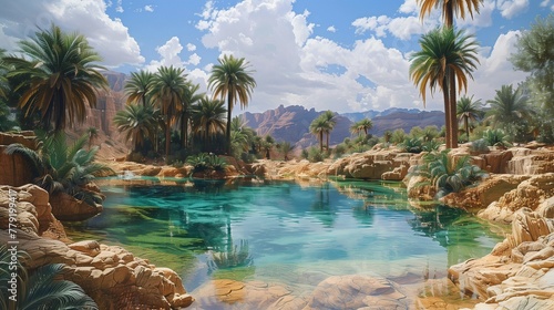 Vivid Realism: Oasis Amidst the Barren Desert, generative ai