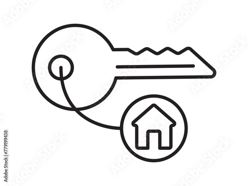 Key icon for house representation, isolated against a white background. This simple vector symbol evokes a sense of warmth and security, embodying the concept of home.