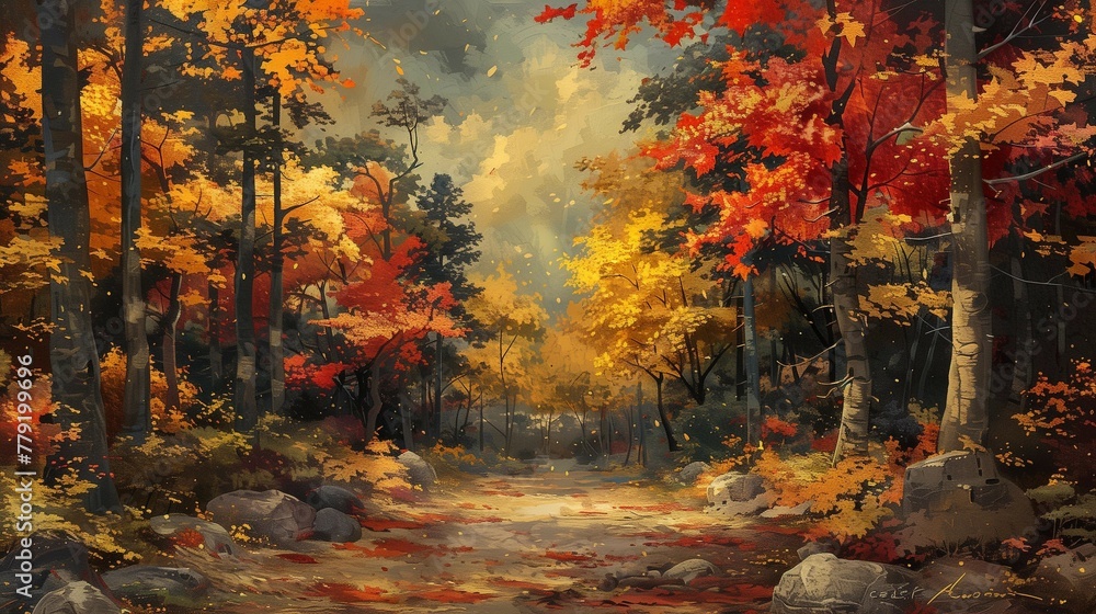 Tranquil Japanese Forest with Rich Maple Carpet, generative ai Tranquil Japanese Forest with Rich Maple Carpet, generative ai