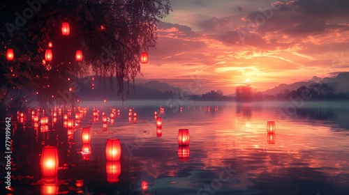 Red Lantern Magic: Evening Serenity, generative ai