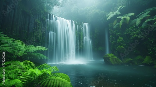 Dynamic Motion of a Tropical Waterfall, generative ai © Matus