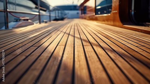 Background texture of teak wood deck. wood decking on a luxury yacht. Yachting concept. photo