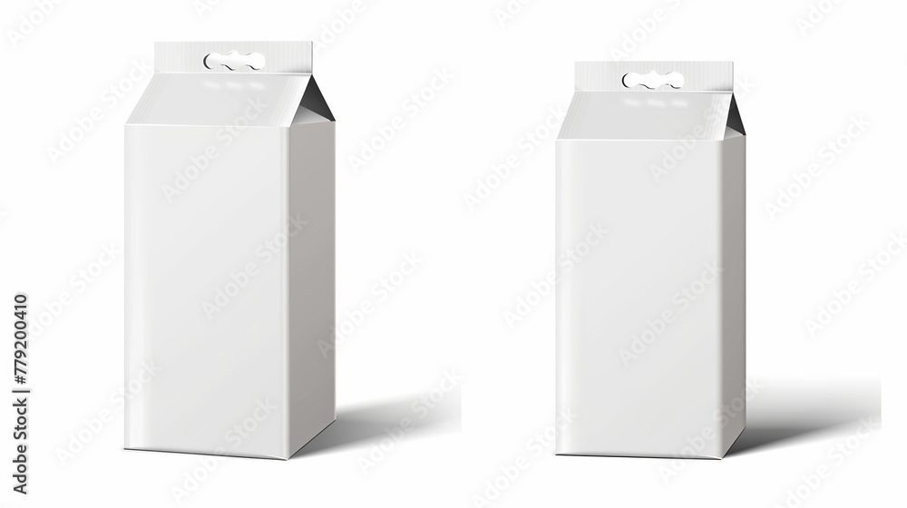 Two Blank White Milk Carton Packages: Vector Illustration - obrazy, fototapety, plakaty 