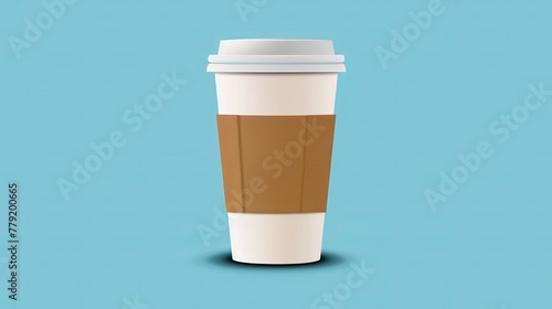 Vector illustration disposable coffee cup icon on blue background. photo