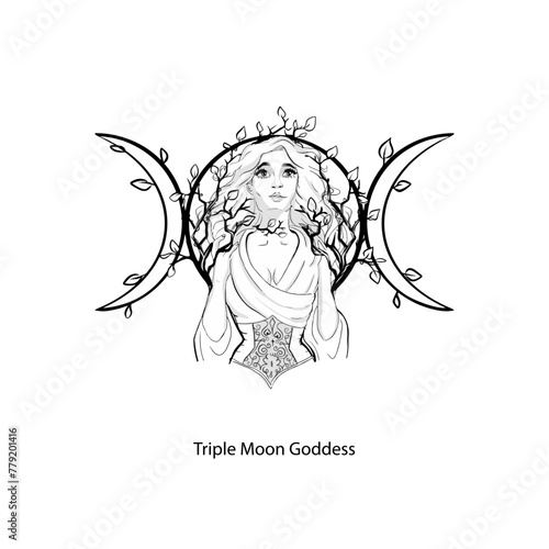 Triple moon Goddes tattoo design black ink