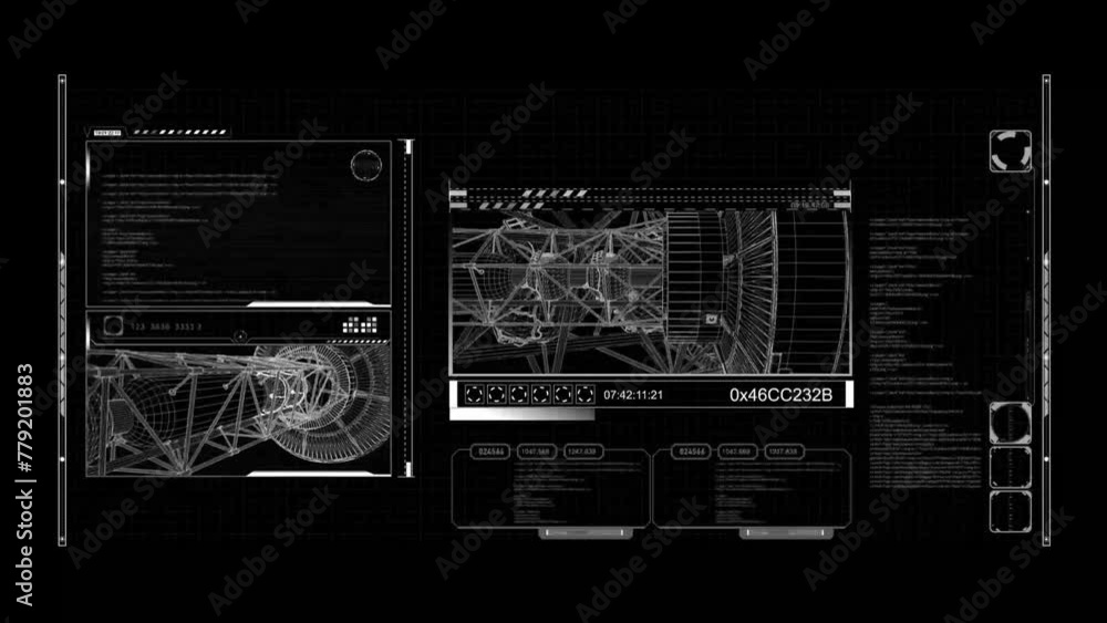 HUD 2D GFX Technology: Sci-Fi Texture User Interface Data Display. Control Panel HUD Technological Infographic Elements. UI HUD 2D GFX Technology: Sci-Fi Texture User Interface Data Display. Control Panel HUD Technological Infographic Elements. UI