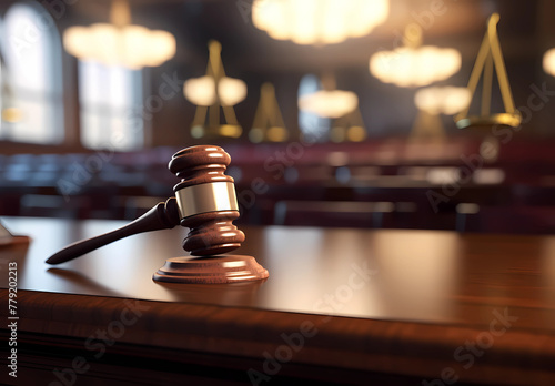Gavel and court in front of blurred background