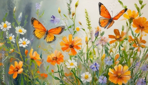 Ethereal Essence  Oil Painted Wildflowers and Butterflies Infuse the Canvas with Magic