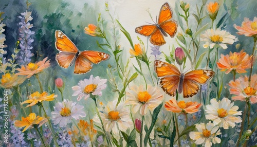 Radiant Reverie: Oil on Canvas Illustrating the Beauty of Wildflowers and Butterflies