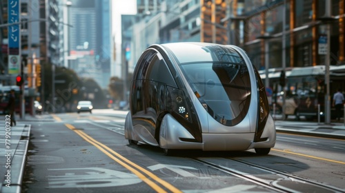 Futuristic Car Driving Through City Street