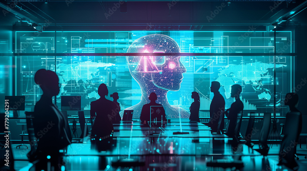 AI and human collaboration. Futuristic neon AI and human collaboration. Futuristic neon