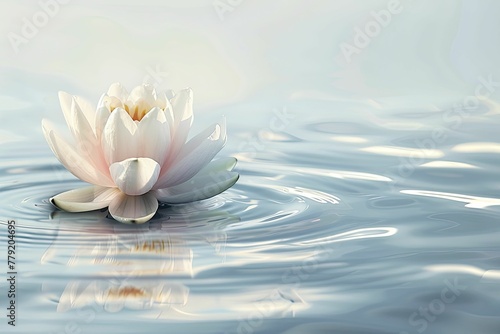 Serene visual of a lotus flower opening on the water s surface  purity and enlightenment theme  on white background.