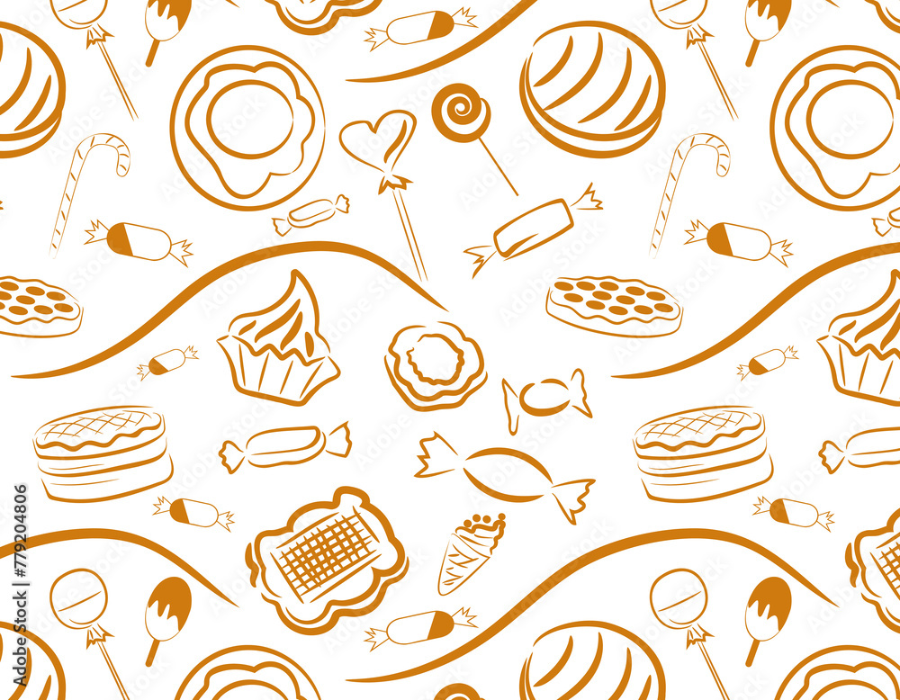 Candies and cookies, seamless pattern, illustration, sweets