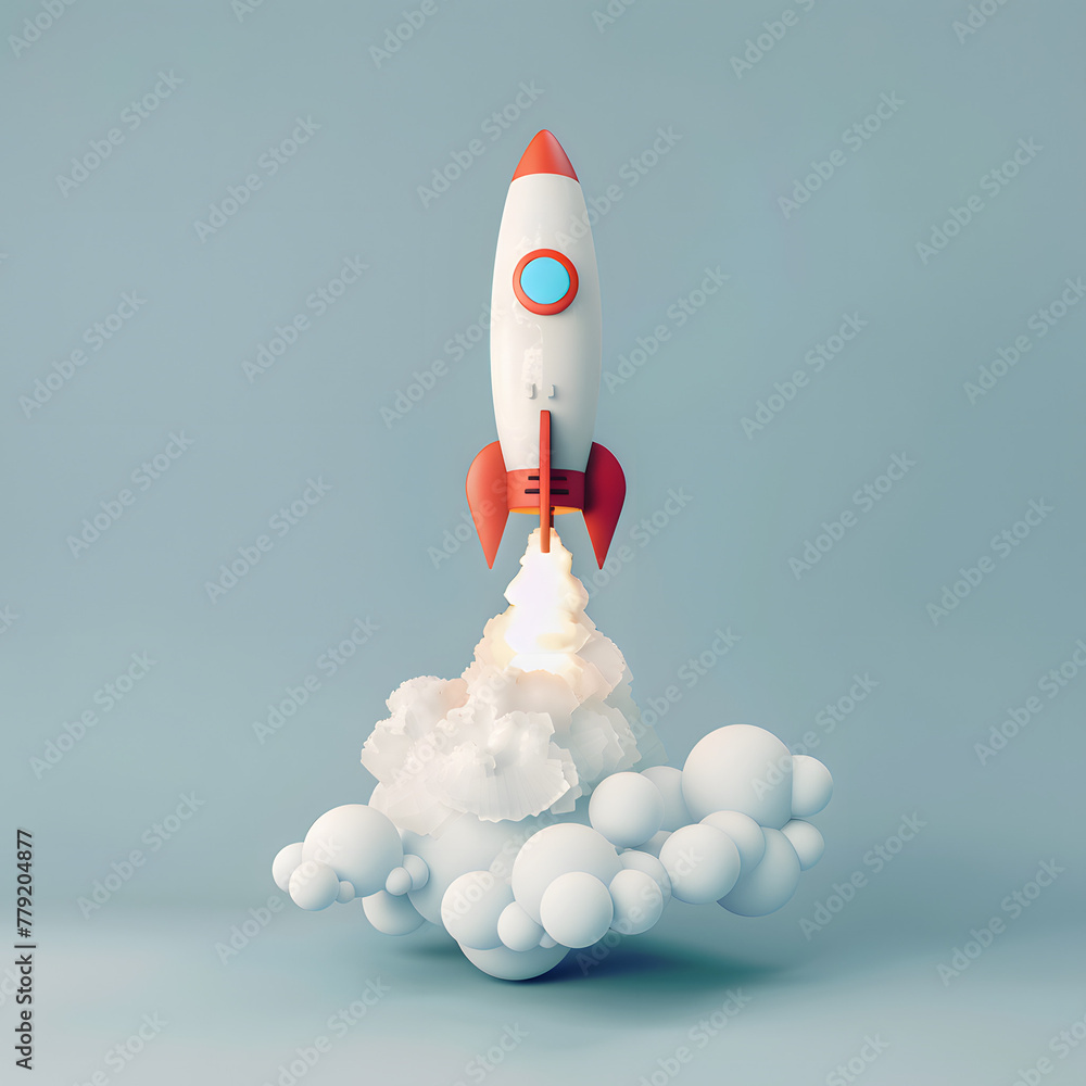 Illustration of 3D rendering rocket with white cloud and copy space. Illustration of 3D rendering rocket with white cloud and copy space.