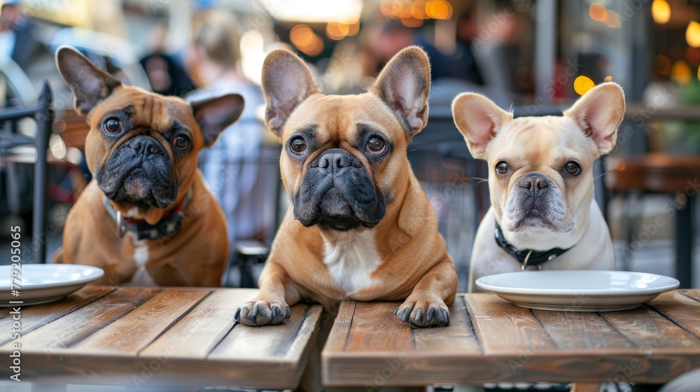 Pet friendly coffee shop concept. Lifestyle and pets concept with a cut dogs in an urban setting. Generative ai